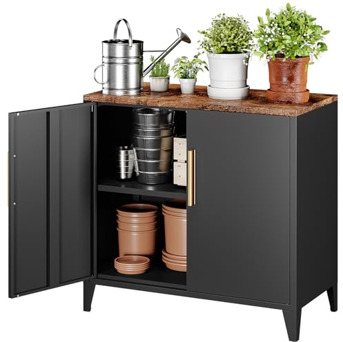 Sightlife Metallschrank Aufbewahrungsschrank Metall kommode Sideboard Küchenschrank Balkonschrank Beistellschrank Gartenschrank Aktenschrank Flurschrank Verstellbarer Einlegeboden 40T x 80B x 76H cm