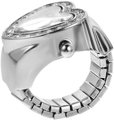 TOYANDONA Elastische Ringuhr mit Herzform, Quarz, Legierung, Silber