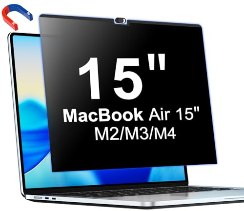 PYS Magnetischer Blickschutzfolie für MacBook Air 15 15,3 Zoll | M2 M3 M4 Chip Sichtschutzfilter mit Webcam Schieberegler Abdeckung um Ihre Privatsphäre und Sicherheit zu Schützen