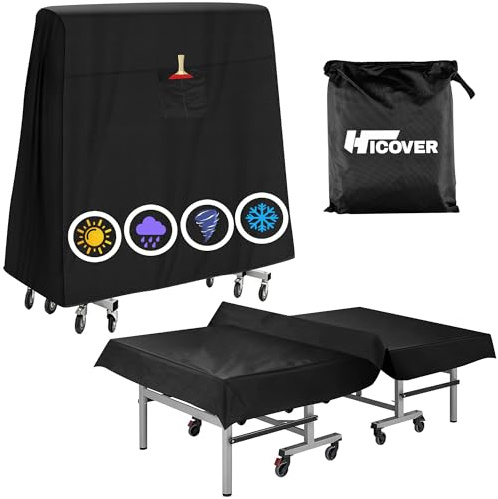 HICOVER Tischtennisplatte Abdeckung - wasserdichte Tischtennis Schutzhülle aus 600D Oxford für Outdoor und Indoor - 165x70x185cm Schwarz