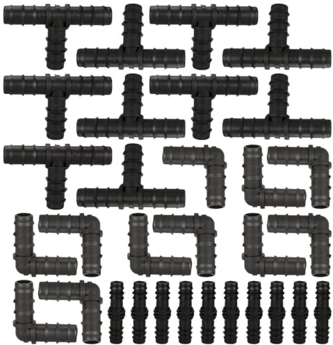 Bangbobi 30er Stücke Schlauchverbinder Bewässerung Anschluss Kit - PE Schlauchverbinder 16mm, T-& L-Stück, beständig by