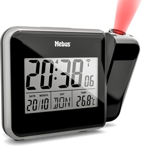 Mebus Funk-Wecker mit Projektion und Thermometer Kunststoff Schwarz normal 42425