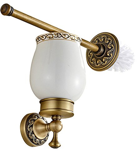 CASEWIND Toilettenbürstenhalter Antik, Klobürsten Messing, WC Bürste Set Keramik Vintage Retro Wandmontage mit Bohren Landhausstil