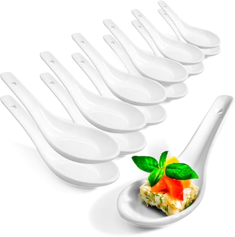 com-four® 12x Asiatische Suppenlöffel - Reislöffel aus weißem Porzellan - Servierlöffel für Reisschalen, Ramen, Vorspeisen, Desserts - Porzellan-Löffel-Set - Dim-Sum-Löffel (12 Stück - weiß)