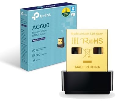 TP-Link Archer T2U Nano AC600 USB WLAN Stick Adapter(433MBit/s 5GHz, 200MBit/s 2,4GHz, WPA und WPA2-Verschlüsselungs-Standard, Windows 11/10/8.1/8/7/XP, Mac OS 10.15 und früher), Wi-Fi 5 AC600