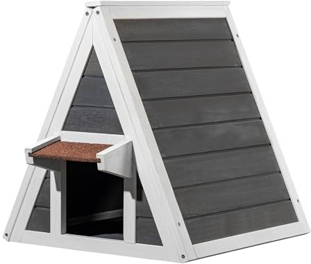 Wiltec Wetterfestes Katzenhaus 50 x 50 x 54 cm aus Holz, Katzenhütte Outdoor, Katzenhöhle mit Eingang und Fluchttür