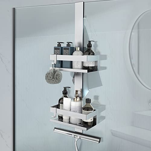 UUlioyer Duschablage zum Hängen, Duschregal aus Edelstahl SUS304 Ohne Bohrer für Rahmenlos Glastür, Shampoo Duschgel Halterung für Dusche (Stil A（Silber）)