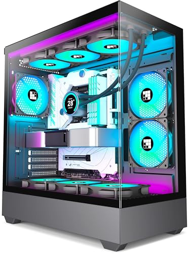 FOIFKIN F1 PC Gehäuse ATX- Pre-Install 6 PWM ARGB Lüfter, Mid-Tower Computer Gehäuse, Gaming PC- Gehäuse,270° Panorama Tempered Glass,mit Type-C, ATX Gehäuse (Schwarz, F1)