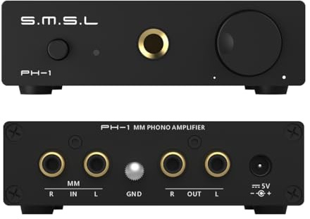 SMSL PH-1 MM Phono Vorverstärker, Phono Verstärker Für Plattenspieler Phonograph Aktive Lautsprecher, RCA /6,35 mm Kopfhörer Ausgang, Heim Audio Vorverstärker