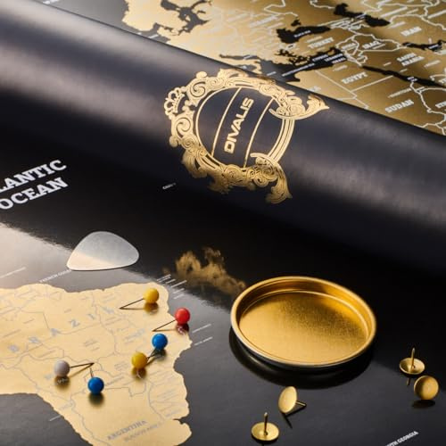 Extra Große Rubbel Weltkarte - Rubbel-Weltkarte Poster - Das beste Geschenk einer Rubbelweltkarte für Reisende - Alle Zubehörteile inklusive - Scratch off World Map