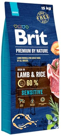 Brit Premium Sensitive Trockenfutter mit Lamm für empfindliche Hunde, 15 kg | Alleinfutter mit Lamm, für empfindliche Hunde, hypoallergen, weizenfrei, schonend zubereitet, natürlich & gut verträglich