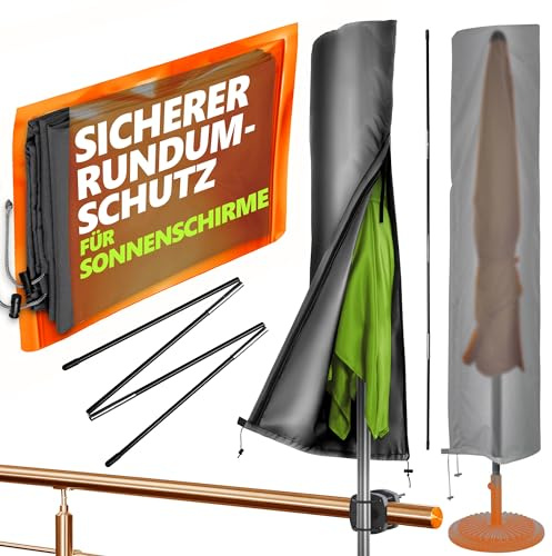 4smile Sonnenschirm Schutzhülle - Schutzhülle Sonnenschirm Ø 300 cm / 250 x 150 cm - Polyester Sonnenschirmhülle, robuste Schirmhülle, Schirmabdeckung mit Stab, Reißverschluss, Anthrazit