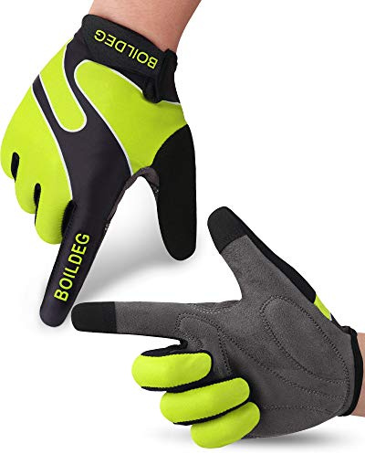 boildeg Fahrradhandschuhe Radsporthandschuhe rutschfeste und stoßdämpfende Mountainbike Handschuhe mit Signalfarbe geeiget Unisex Herren Damen