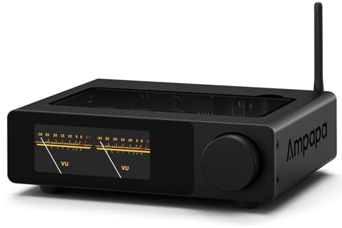 Ampapa D1 2-Kanal Bluetooth Verstärker: HiFi 300W×2 Stereo Amplifier mit HPF | Digitalem VU-Meter | SUB Pre-Out | Symmetrischem TRS-Eingang | Klangregelung & Fernbedienung für Heimkino- und Regalla