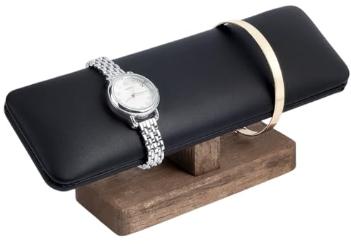 nbeads Holz Uhrenständer Display-Ständer, 19.8x6x8.5cm PU-Leder T-Bar Armbänder Display Ständer mit Holzsockel Rechteck Armband Organizer Halter Uhren Display Turm für Home Retail Display, Schwarz