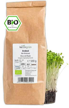 Keimgrün - Bio Brokkoli Rapa Sprossen Samen - 500g Brokkoli Saatgut - Regelmäßig überprüfte Keimfähigkeit - Zum ergiebigen Anbau auf Erde oder im Sprossenglas