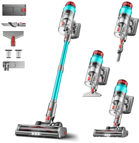 60000Pa/600W Akku Staubsauger Kabellos 75Mins Laufzeit, Wandmontierte Ladestation, Akkustaubsauger Cordless Vacuum Cleaner mit Smart Display Anti-Verhedderung-Bürste für Teppich Hartboden Tierhaare