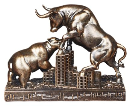 Cutfouwe Wall Street Bulle Und Bär Figuren Harz Statue- deko Figur FüR buro deko- Börsenliebhaber Bull Bear Schlacht Harz Statue