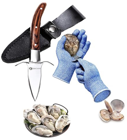 Miloll Austernmesser Set, Edelstahl Austernöffner mit Handschuhe, Oyster Knife Set,Austernmesser Und Handschuh, Austernbrecher Oyster öffner für Muscheln, Flaschenöffner & Küchengadgets