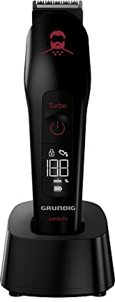 GRUNDIG MGK 9030 ProClub Multihaarschneideset, BeardCare Sensor, Wet & Dry Nutzung, Mit Li-Ion Akkutechnologie, Schneidesatz mit Titan-Beschichtung, Mattschwarz/Rot