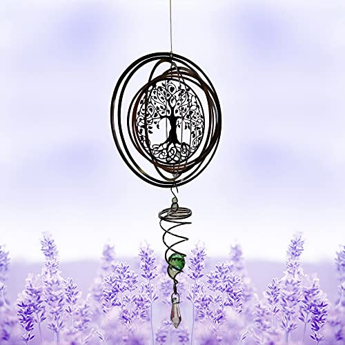 3D Garten Windspiel Edelstahl - Hängende Fenster Ornamente Mit Rotierender Gazing Ball Und Spiralschwanz (Baum des Lebens)
