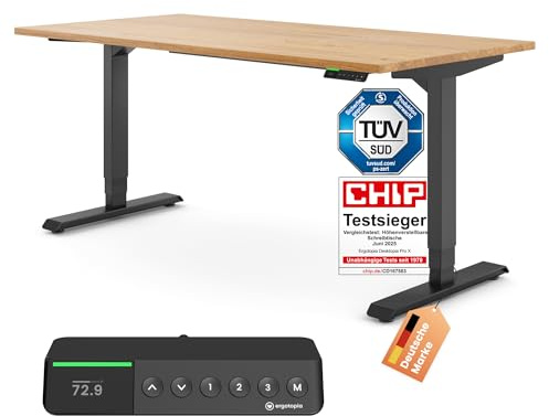 Ergotopia Desktopia Pro X Elektrisch höhenverstellbarer Schreibtisch, Ergonomischer Stehtisch für Büro oder Home Office (Eiche Echtholz, Gestell Schwarz, 180 x 80 cm)