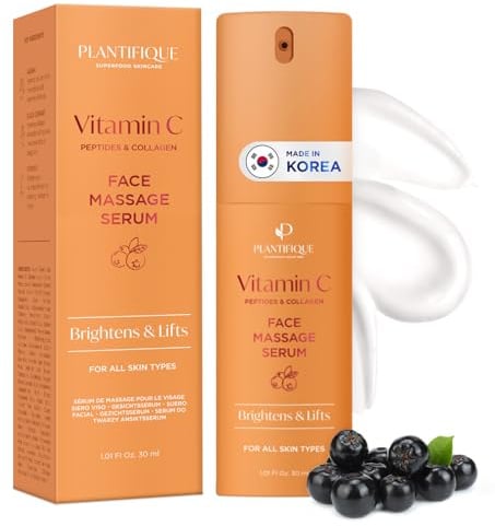 Plantifique Vitamin C Serum Gesicht Korean Skin Care Anti Aging Gua Sha Massage Face Serum mit Schwarze Johannisbeere, Peptide, Kollagen - Gesichtspflege Pigmentflecken, 30 ml