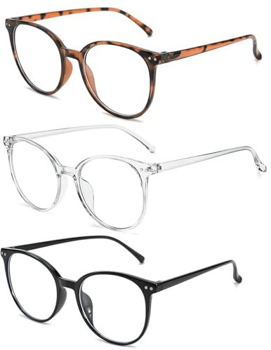 Teuena 3 Pack Blaues Licht Blockieren Brillen, Blaulichtfilter Brille, Runde Rahmen Anti Blaues Lesebrille für Damen und Herren, Rund Anti Blaulicht PC Gaming Brillen Modebrille, Anti Blendung