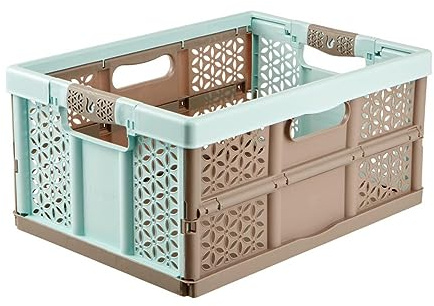 keeeper Stabile Profi-Klappbox mit Soft-Touch Griffen, 48,5 x 35 x 23,5 cm, 32 l, Lea, Blau/Taupe