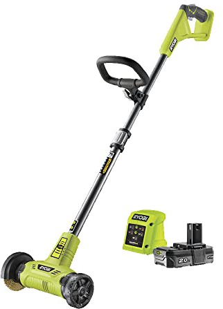 RYOBI 18 V ONE+ Akku-Fugenreiniger RY18PCA-120, mit Drahtbürste, Teleskopstiel, werkzeugloser Bürstenwechsel, inkl. 2,0 Ah Akku und Ladegerät