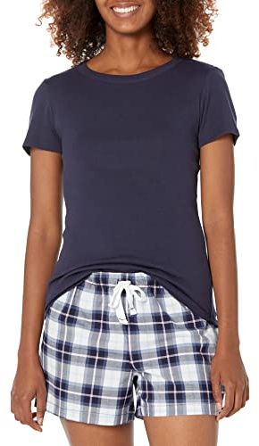 Amazon Essentials Damen Nachtwäscheset mit Shorts und T-Shirt aus Popeline
