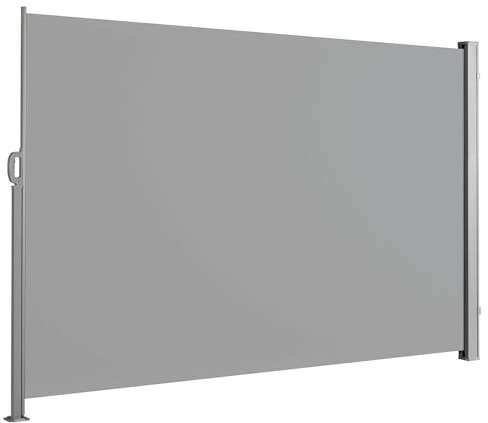 KARAT ALU Seitenmarkise - ausziehbare Markise in Hellgrau - 180 x 300 cm - blickdichter Sichtschutz & Windschutz für Garten Balkon & Terrasse, Seitenrollo mit Wandhalterung