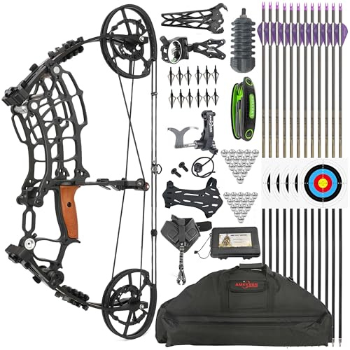Poearcus Compoundbogen-Set 30-70 lbs Stahlkugel und Pfeil Doppelfunktionsbogen Jagdbögen zum Bogenschießen, Bogenfischen, Zielschießen Let-Off: 80% 420 FPS (Schwarz)