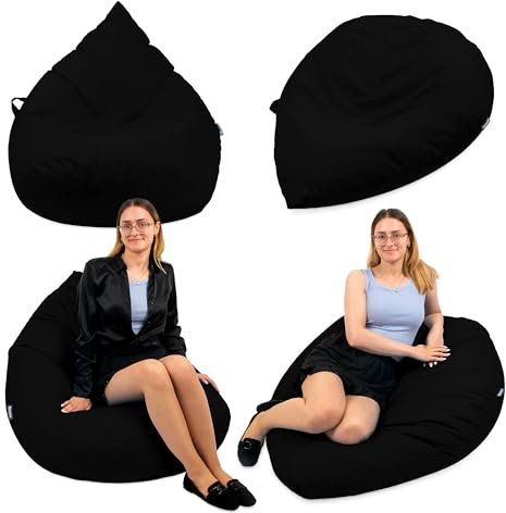 Droplet-Lounge Sitzsack Tropfenform XL 70cm | Sitzkissen Outdoor Indoor Kinder | Bean Bag Bodenkissen mit Füllung | Oxford 600D Oeko-TEX | wasserabweisend (Schwarz)