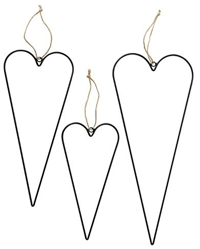 Boltze Dekoanhänger Curo 3-teilig (Herz-Anhänger, Eisen schwarz, Größen 22x50x0,5 cm, 18x40x0,5 cm, 15x30x0,5 cm, Dekoration für Fenster / Wanddekoration) 2003474