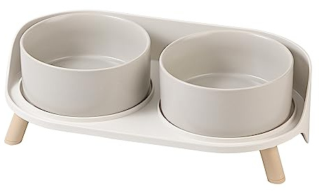 Erhöhter Hundenapf aus Keramik mit Ständer, spritzsichere Doppelschalen für Futter und Wasser, rutschfest für kleine bis mittlere Hunde und große Katzen, leicht zu reinigen, 720 ml x 2 - Grau