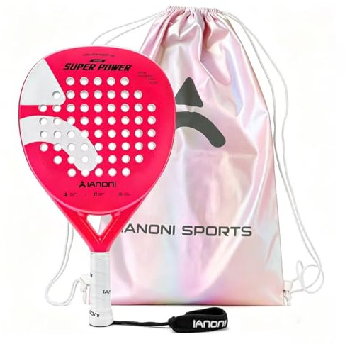 ianoni Padelschläger aus Kohlefaser + 3D-Oberfläche mit EVA-Memory-Flex-Schaum-Kern, Super Power-Pink