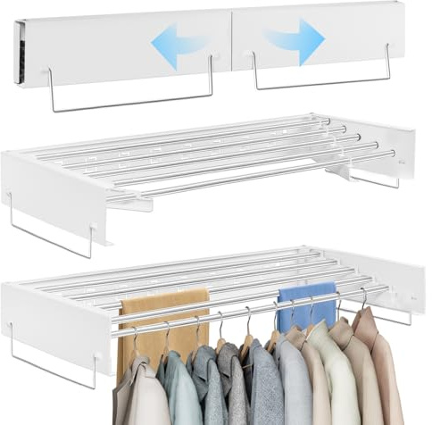 Wandmontierter Wäschetrockner mit 80cm Langen Stäben,Klappbarer (Weiß) | Große Trockenfläche、5 stabile Aufhängelinien、platzsparend klappbar für Balkon Bad und Haushalt