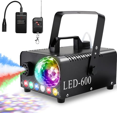 MAMIZO Nebelmaschine Halloween mit Discokugel, Smoke Machine mit Licht | 600W 5000 CFM Fog Machine, Mini Fog Rauchmaschine mit 6 LED RGB Licht, Automatischer Sprühfunktion, für Weihnachten, Party