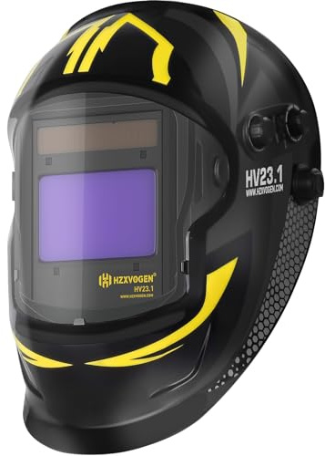 HZXVOGEN Schweißhelm HV23.1, automatische Verdunkelung, 10 x 6 cm, großer Sichtbildschirm, echte Farbe, Solar-/Batterieleistung, 4 Lichtbogen-Sensoren, breite Schattierung, 4/5-9/9-13 Schweißmaske mit