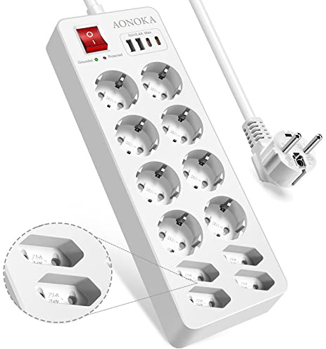 12-Fach Mehrfachsteckdose Überspannungsschutz, Steckdosenleiste mit USB C | Steckerleiste Verteilersteckdose für Zuhause Büro,Mehrfachstecker Wandmontage Design
