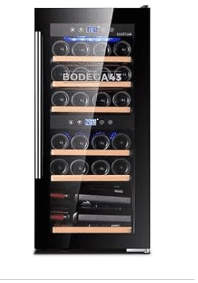 BODEGA43-24 Weinkühlschrank - Weinkühlschrank 2 Zonen, 5-20 ºC, 80 Liter, 24 Flaschen, 6 Regaleinschübe, Vollglas-Designtür mit Touchpanel, Geräuscharm (43 dB) & sehr vibrationsarm, Schwarz