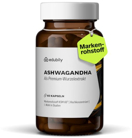 edubily® Ashwagandha-Extrakt - Mit 500 mg Extrakt pro Kapsel - Markenrohstoff KSM-66® mit 25 mg Withanoliden (60 Kapseln)