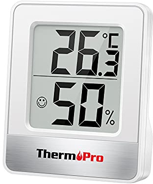 ThermoPro TP49 digitales Mini Thermo-Hygrometer Thermometer Hygrometer innen Temperatur und Luftfeuchtigkeitmessgerät mit Smiley-Indikator für Gewächshaus, Wohnzimmer, weiß