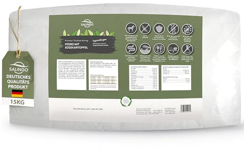 SALiNGO Premium Hundefutter Trocken 15kg Getreidefrei mit 83% Fleischanteil - Hypoallergenes Trockenfutter für Hunde, Hundetrockenfutter 15kg, Pferd & Süßkartoffel, Single Protein - Made in Germany