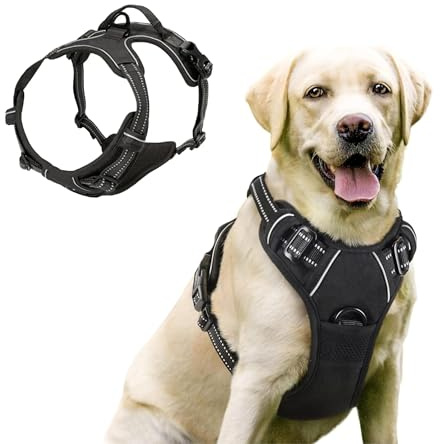 Funkeen Hundegeschirr für Kleine, mittelgroße und große Hunde Anti Zug Geschirr No Pull Sicherheitsgeschirr Brustgeschirr Dog Harness Weich Gepolstert verstellbar Atmungsaktiv Schwarz (Schwarz, S)