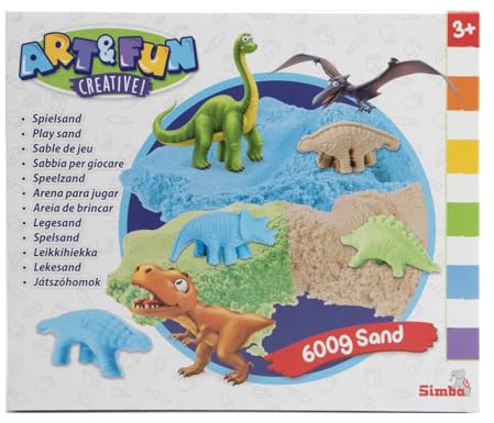 Simba Art and Fun Spielsand Set Dinosaurier, 3X 200g Sand, Plattform, 4X Dino 3D Form, Fossilform, Roller, Messer, ab 3 Jahre
