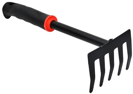 Gartenharke aus Stahl mit 5 Zinken – Kleine Harke für Garten, Balkon und Gemüsegarten – Ergonomischer Griff für Gartenpflege – Arbeitsbreite 9 cm
