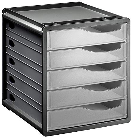 Rotho Spacemaker Schubladenbox / Bürobox mit 5 Schüben, Kunststoff (PS) BPA-frei, transparent/anthrazit, (33.5 x 28.5 x 32.0 cm)