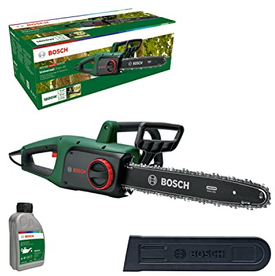 Bosch Kettensäge UniversalChain 40 | 1800 W, Gewicht: 4,3 kg, Kettengeschwindigkeit: 12 m/s, mit Kettensägenöl inklusive, im Karton – Amazon Edition